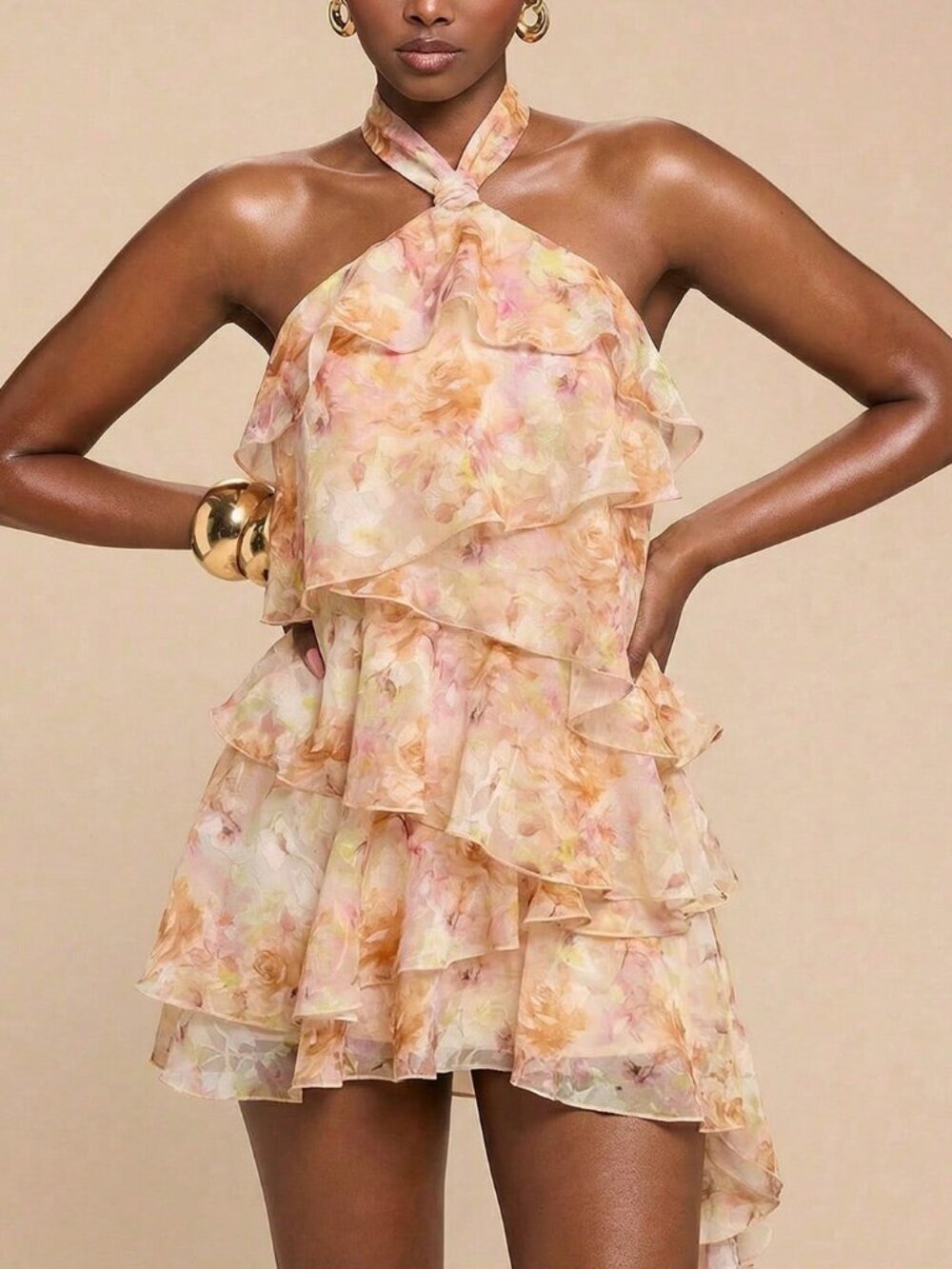Pink Boho Women's Asymmetrical Shoulder Textured Ruffle Hem Mini dress